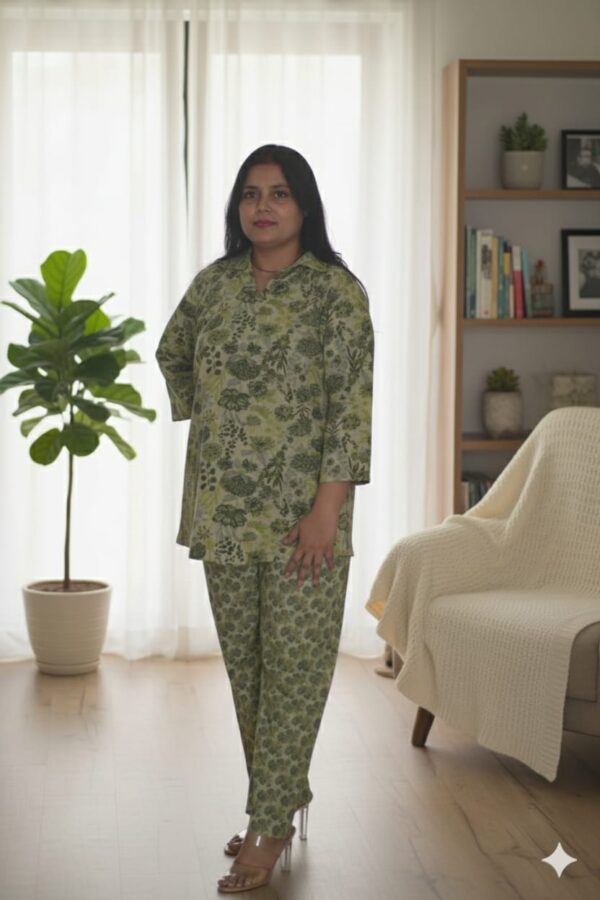 TOP AND PALAZZO with 2 pockets GREEN ( collar neck )