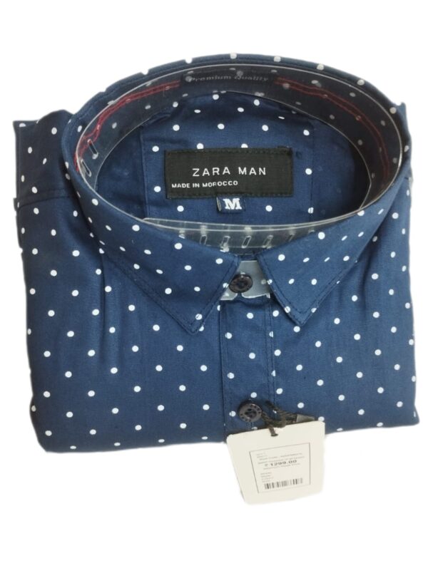 ZARAMAN BLUE SHADE WITH WHITE POLKA PRINT SHIRT ( BRAND GENERIC )