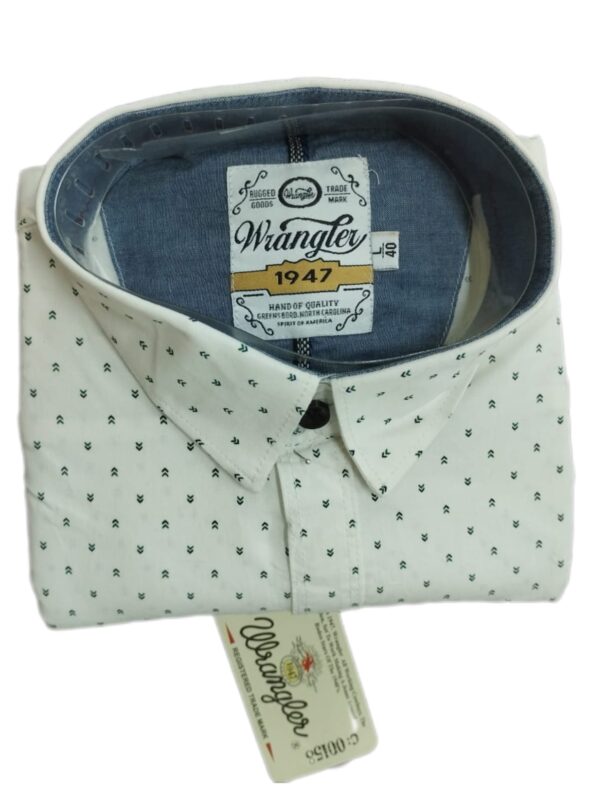 WRANGLER WHITE WITH GREEN PRINT SHIRT ( BRAND GENERIC )
