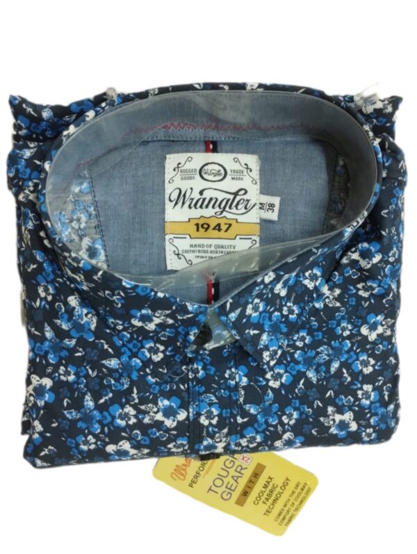 WRANGLER BLUE SHADE WITH WHITE FLOWERS PRINT SHIRT ( BRAND GENERIC )