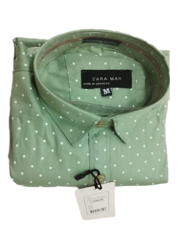 ZARAMAN AQUAMARINE GREEN WITH WHITE POLKA PRINT DOTS SHIRT ( BRAND GENERIC )