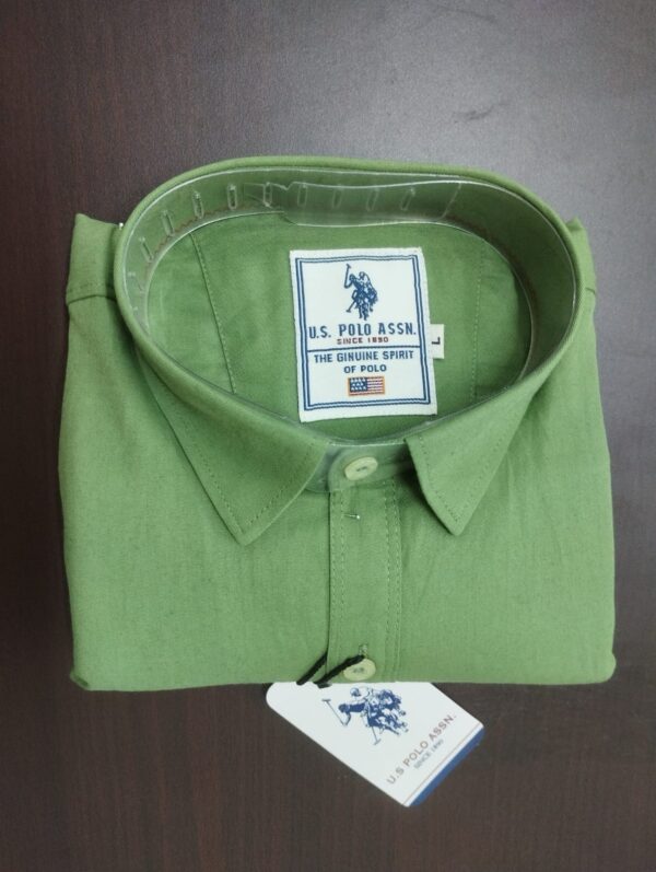 U.S.POLO PISTA GREEN COTTON PLAIN SHIRT ( BRAND GENERIC )