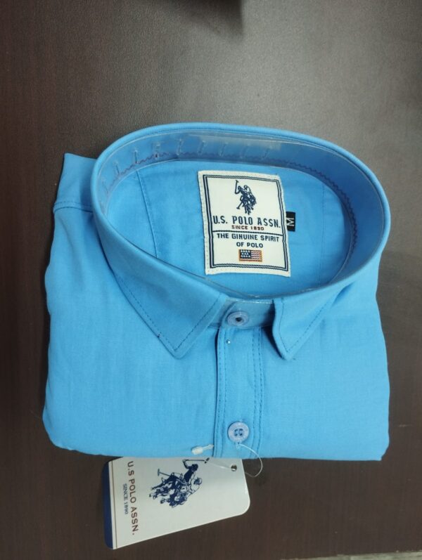 US POLO DEEP SKY BLUE COTTON PLAIN SHIRT ( BRAND GENERIC )