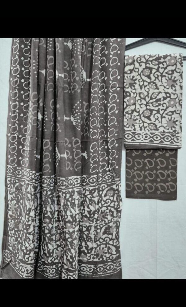 Unstitched Handblock Print 3PCS Suit Set With Natural Colours