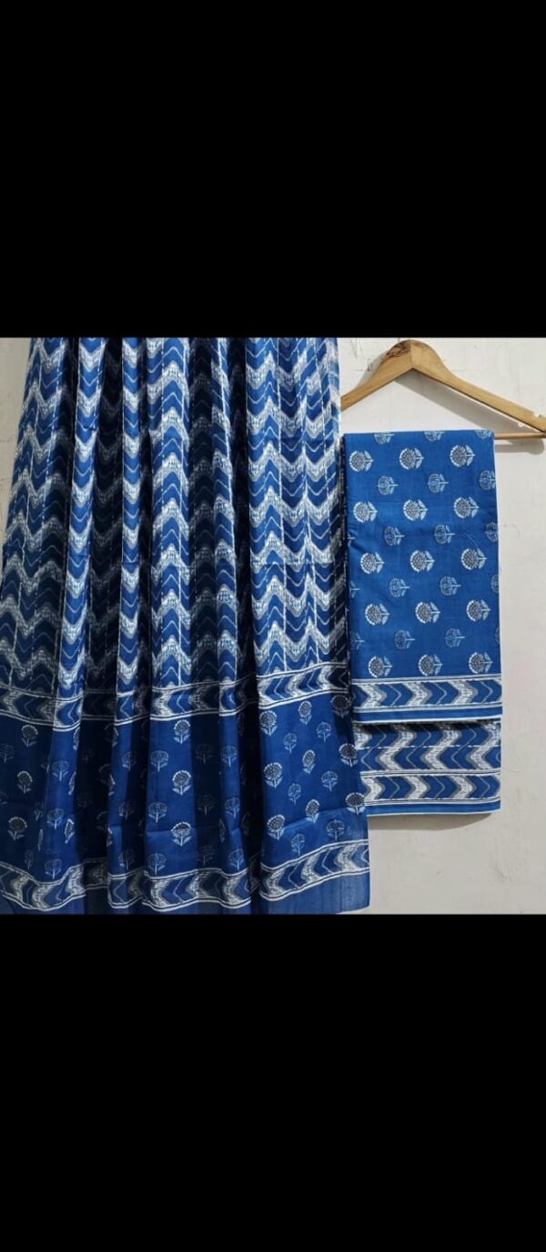 Unstitched Handblock Print 3PCS Suit Set With Natural Colours