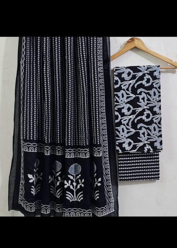 Unstitched Handblock Print 3PCS Suit Set With Natural Colours