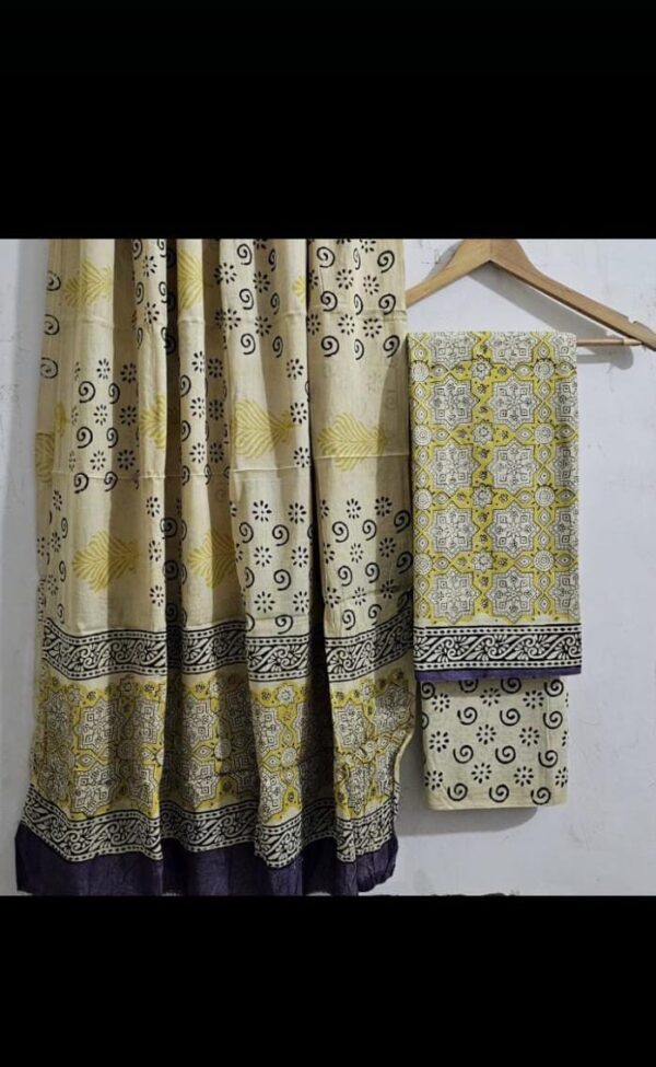 Unstitched Handblock Print 3PCS Suit Set With Natural Colours