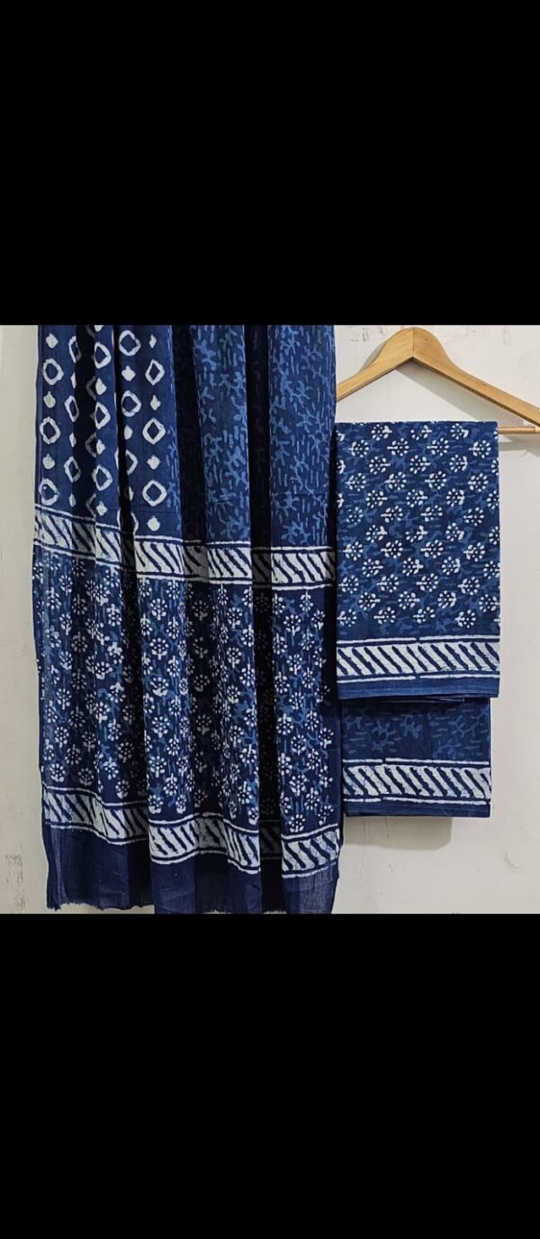 Unstitched Handblock Print 3PCS Suit Set With Natural Colours