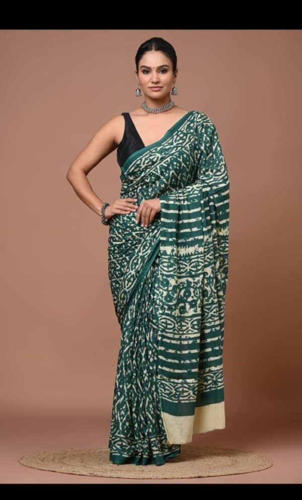 100% Mulmul Cotton Saree With Unstitched Blouse