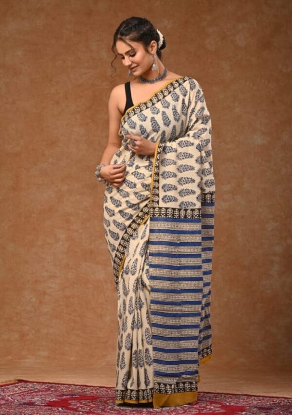 100% Mulmul Cotton Saree With Unstitched Blouse
