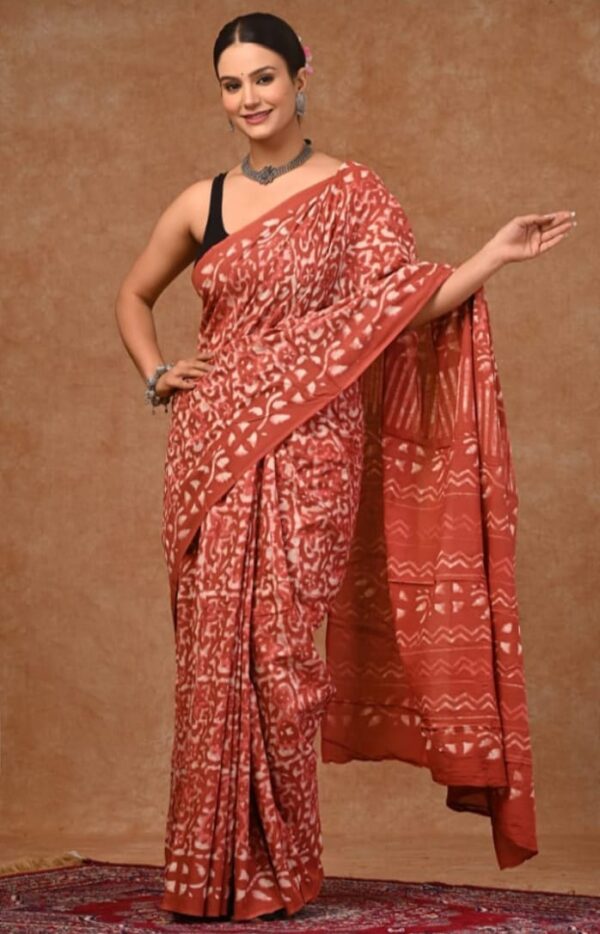 100% Mulmul Cotton Saree With Unstitched Blouse